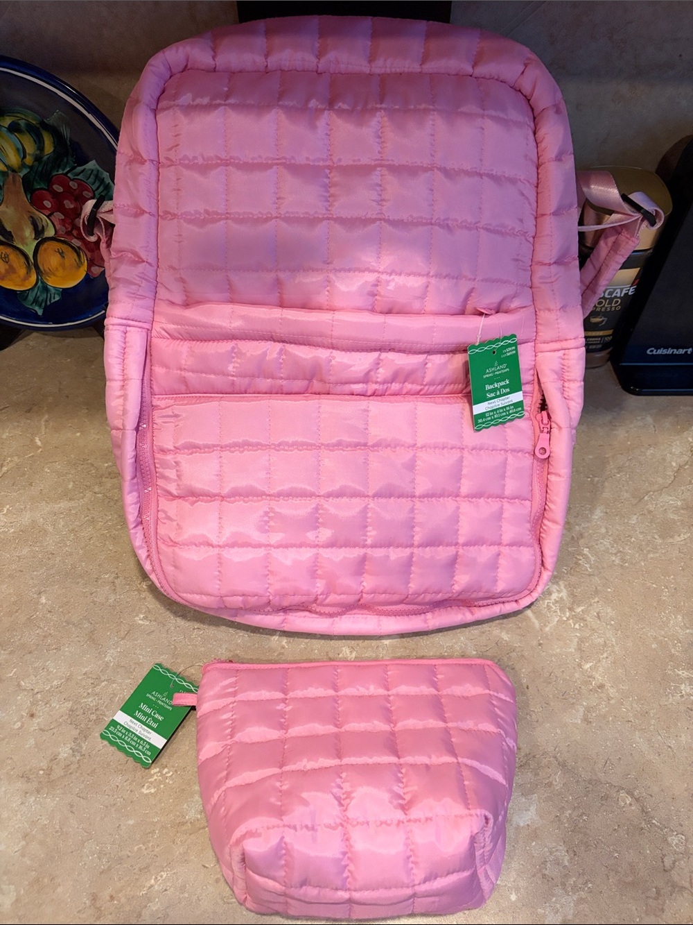 Pink Quilted Backpack & Mini Case Set By Ashland New With Tags